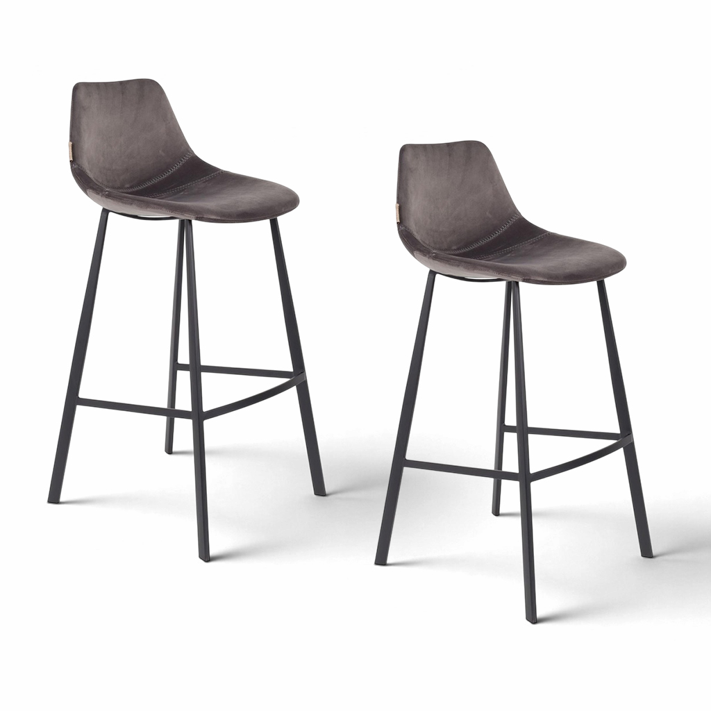 Image of Velvet Bar Hocker Dutchbone Franky - 2er Set, Grau, Neu, Tresenhocker - Praktisch & Komfortabel