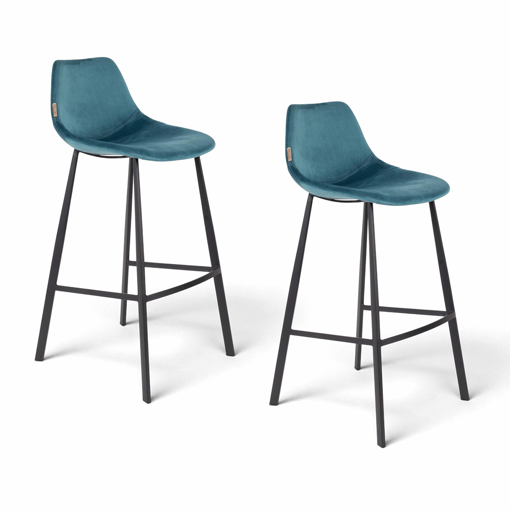 Image of Velvet Bar Hocker Dutchbone Franky - 2er Set, Blau, Neu, Tresenhocker - Praktisch & Komfortabel
