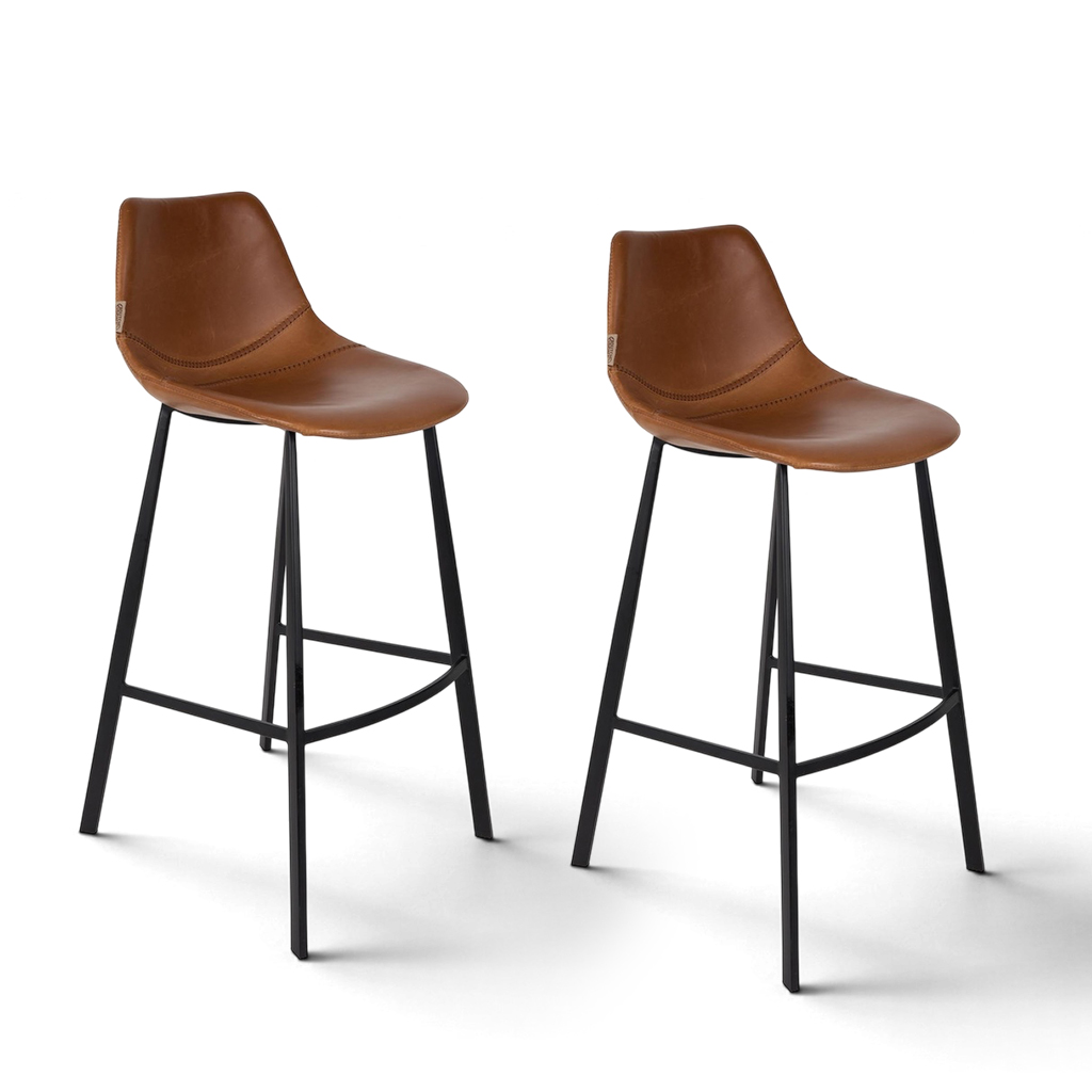 Tabourets de bar en similicuir Dutchbone Franky - Lot de 2, Marron, Nouveau, Tabouret de comptoir - Pratique & confortable