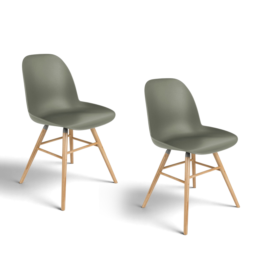 Image of Zuiver Albert Kuip Stuhl - 2er Set Grün/Holz ohne Armlehnen, Neu - Perfekt für komfortables Sitzen