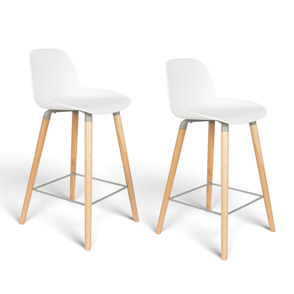 Image of Theken Hocker Albert Kuip - 2er Set, Weiss/Holz, Neu, Tresenhocker - Praktisch & Komfortabel