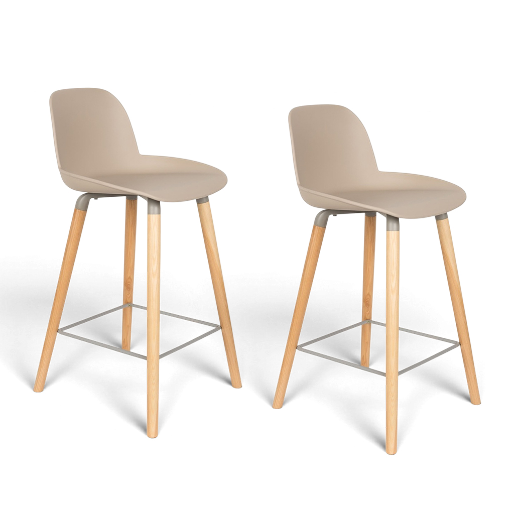 Image of Theken Hocker Albert Kuip - 2er Set, Taupe/Holz, Neu, Tresenhocker - Praktisch & Komfortabel
