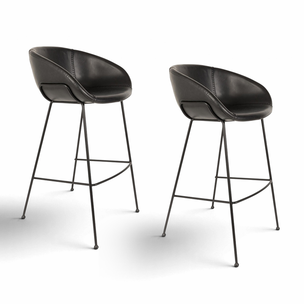 Image of Kunstleder Bar Hocker Feston - 2er Set, Schwarz, Neu, Tresenhocker - Praktisch & Komfortabel