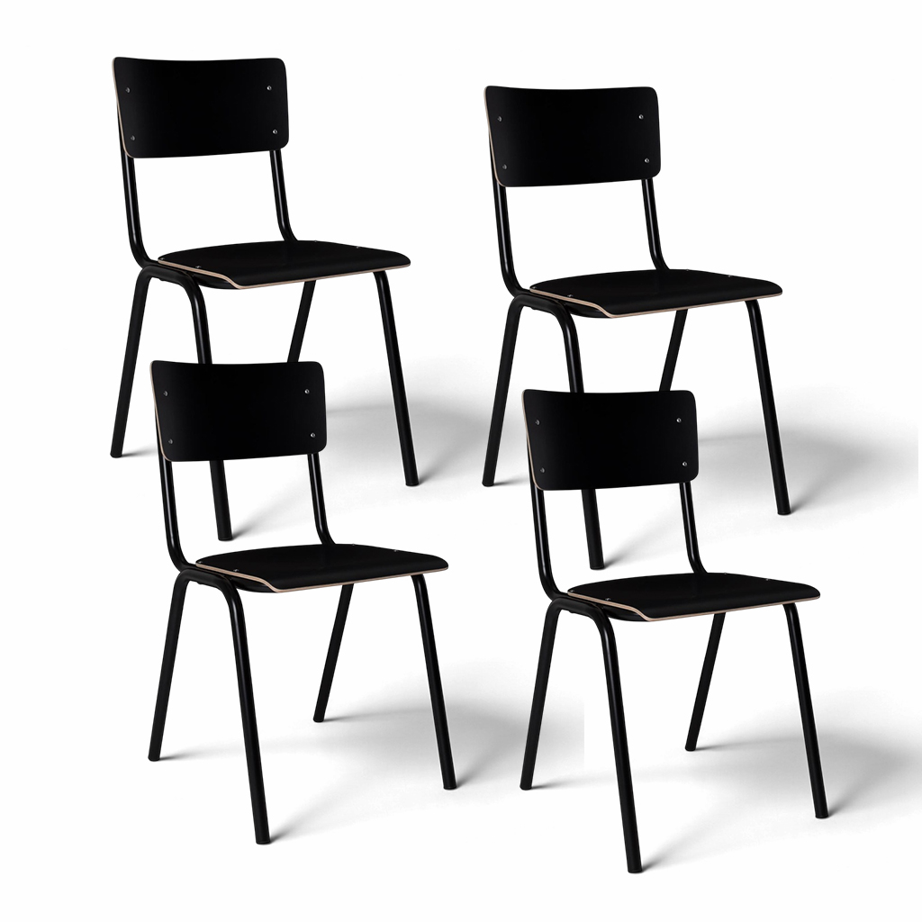 HPL Stuhl Zuiver Back to School - 4er Set Schwarz, Neu - Perfekt für komfortables Sitzen