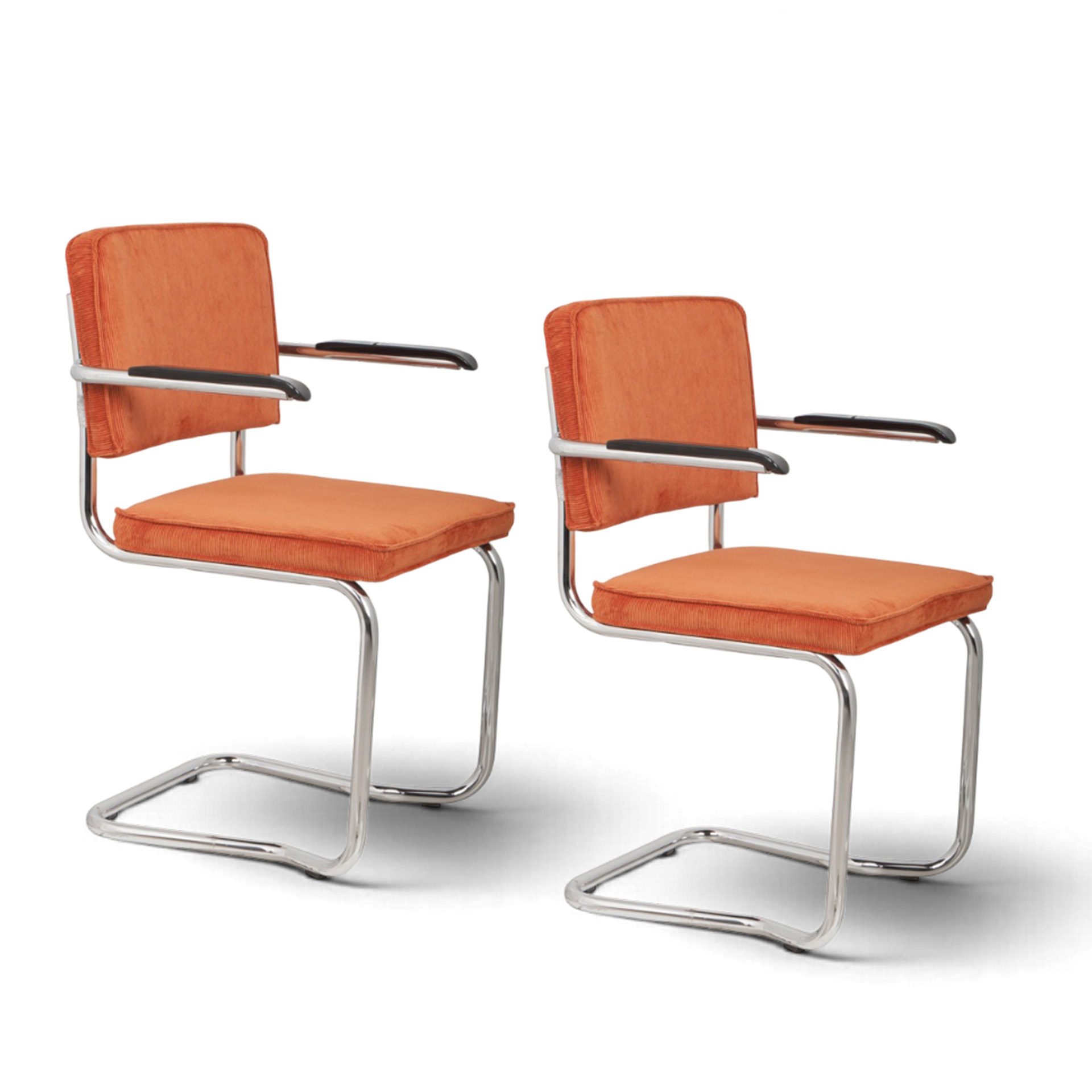 Image of Zuiver Ridge Kink Rib Stuhl - 2er Set Orange mit Fixarmlehnen, Neu - Perfekt für Besucher und Gäste