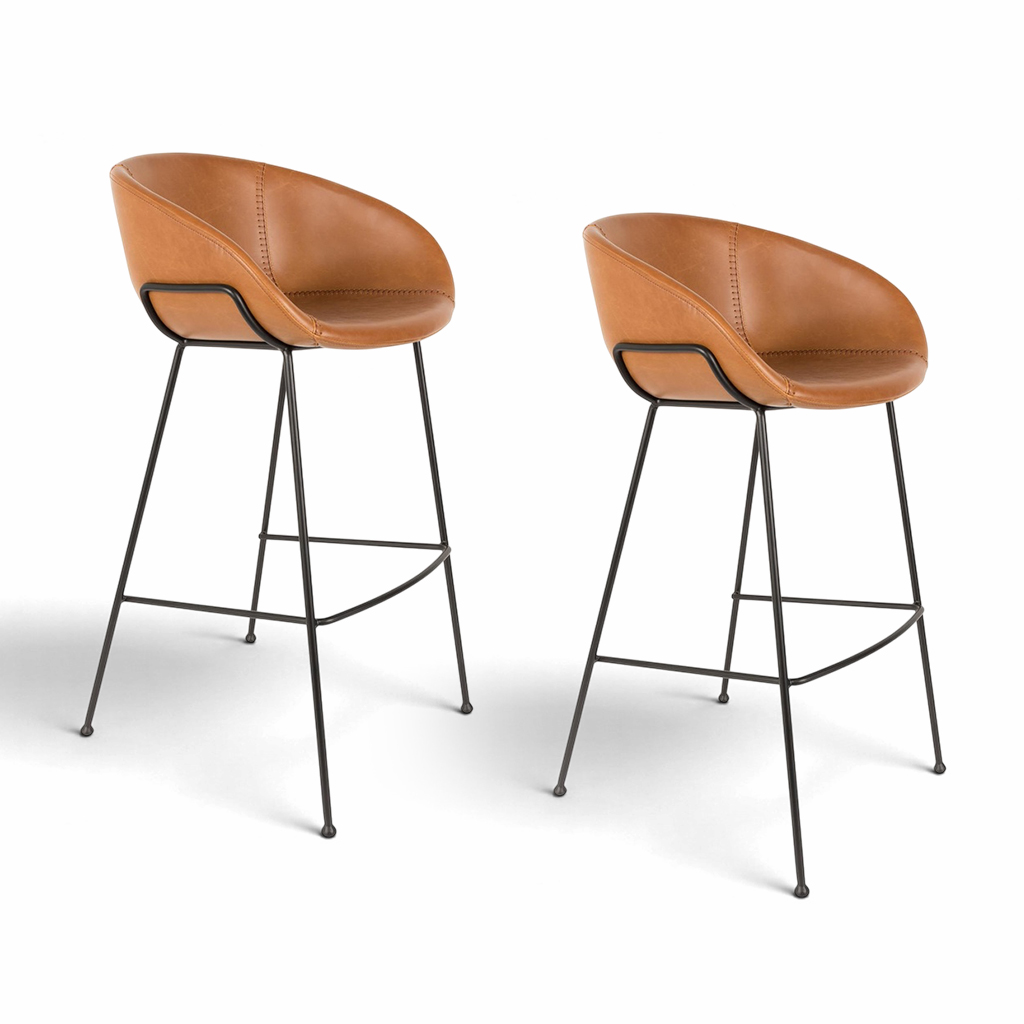 Image of Kunstleder Bar Hocker Feston - 2er Set, Braun, Neu, Tresenhocker - Praktisch & Komfortabel