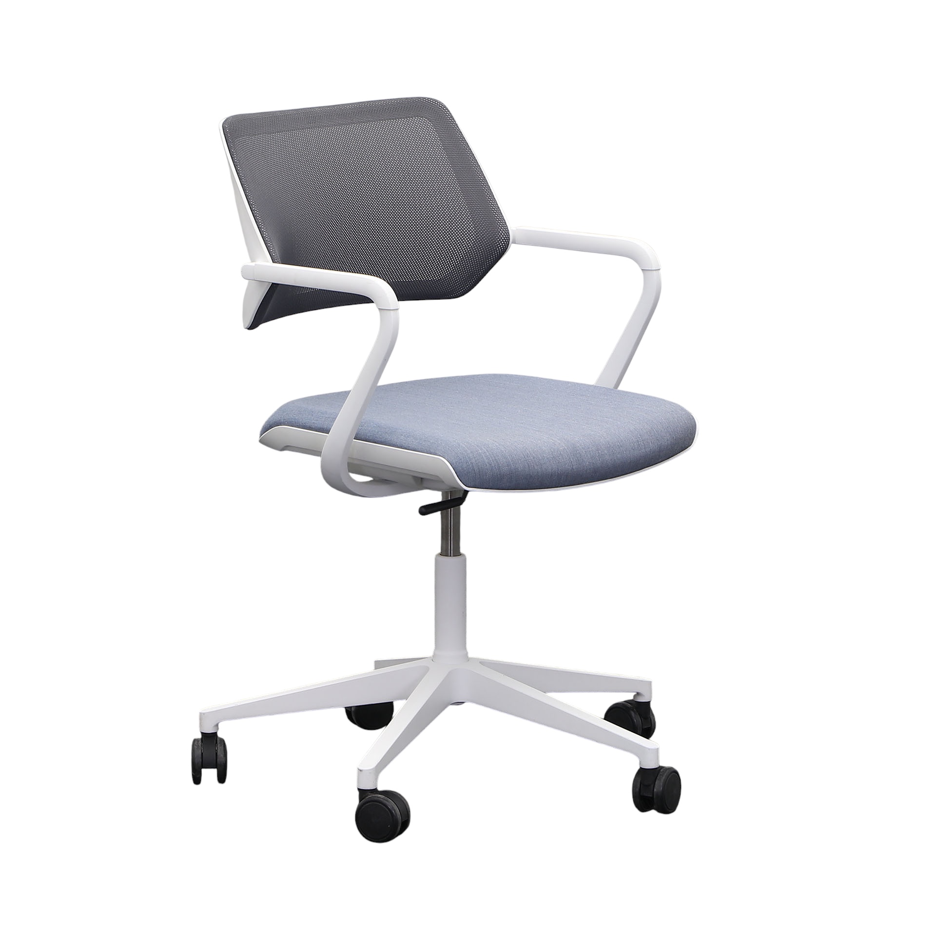 Fauteuil de conférence Steelcase QiVi avec accoudoirs fixes, Bleu/Blanc, Bon, Chaise ergonomique - idéale pour un travail flexible
