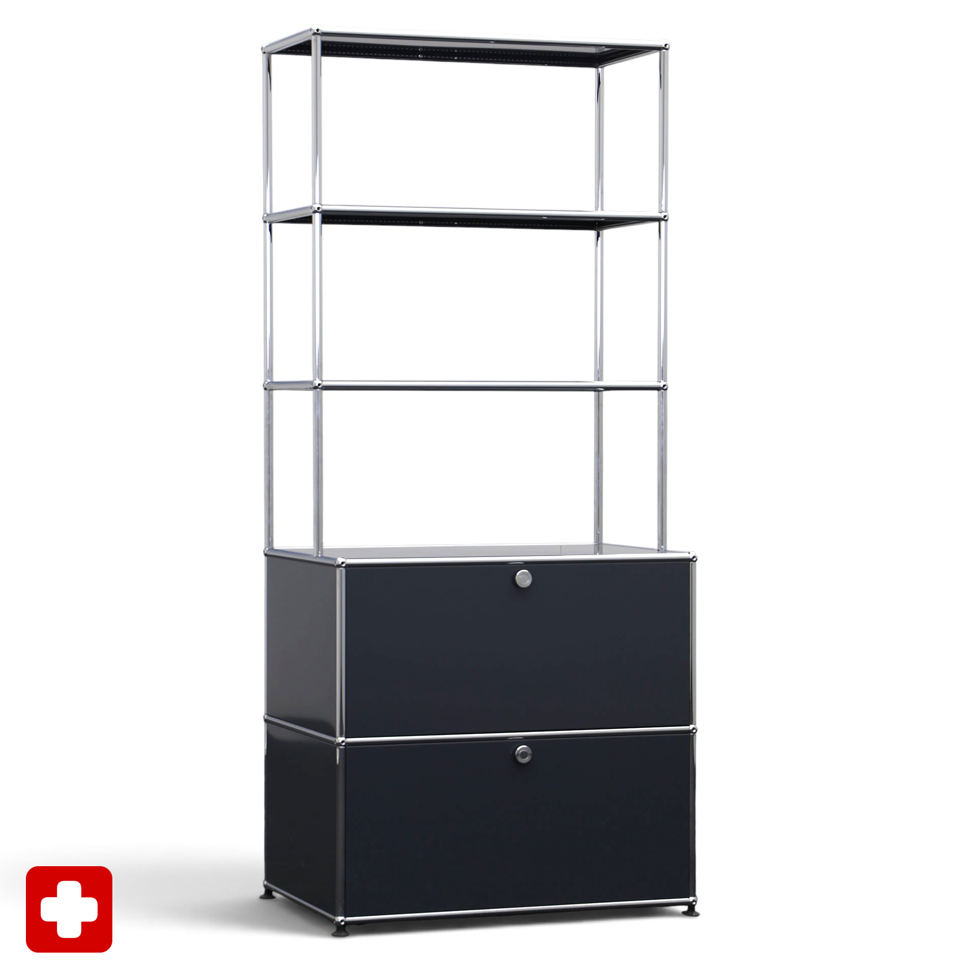 Buffet haut USM Haller 75 x 50 cm, 5 Dossier haut, Anthracite, Bon - Idéal pour les amateurs de design