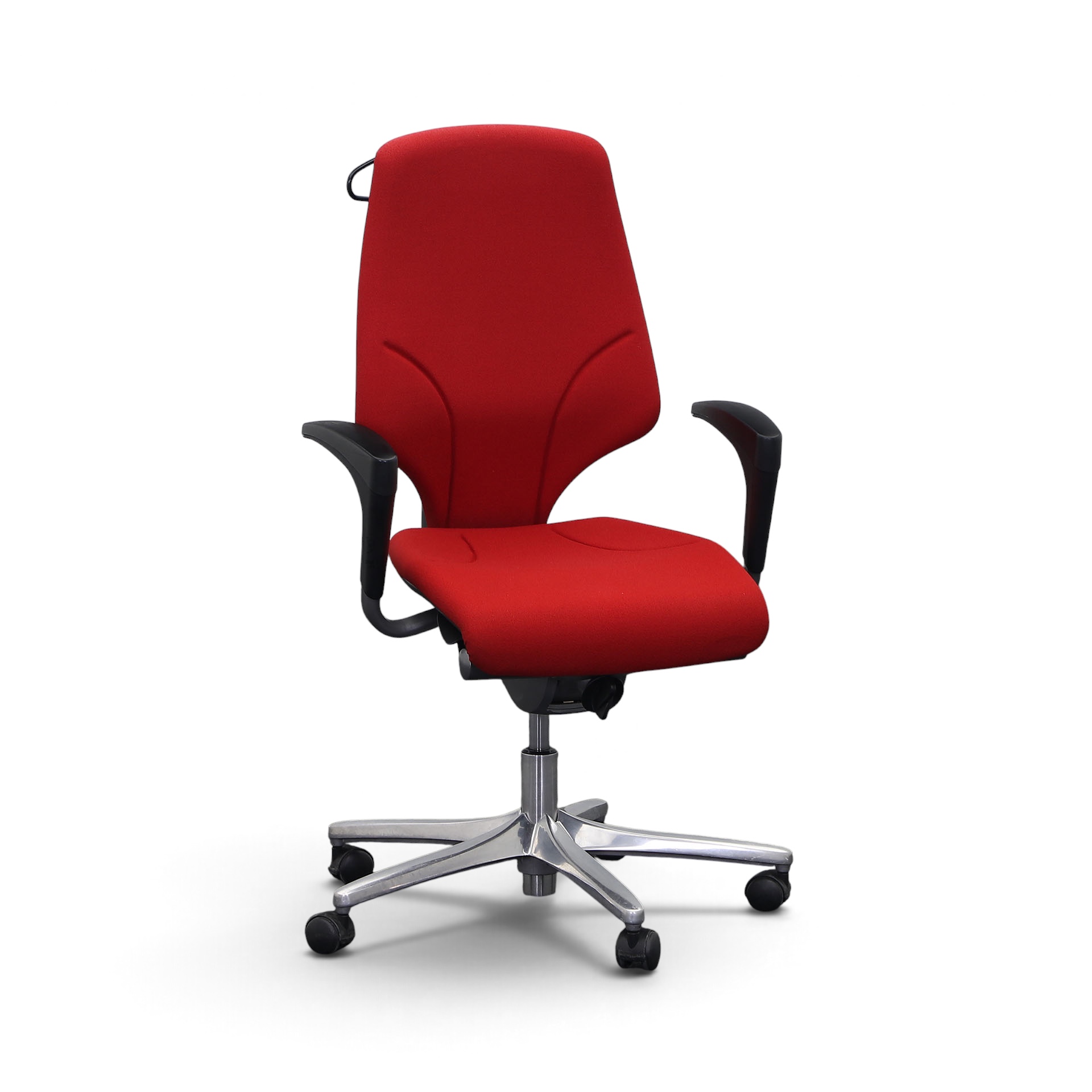 Bürostuhl Giroflex 64 mit 1D Armlehnen, Rot/Verchromt, Normal gebraucht, Ergonomischer Stuhl - ideal für flexibles Arbeiten