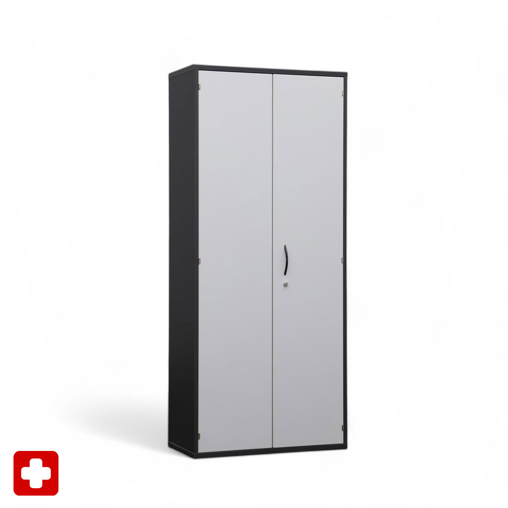 Flügeltürschrank Elan Euroffice mit runder Kante und silbernen Scharnieren (Normal gebraucht, mit Schlüssel)