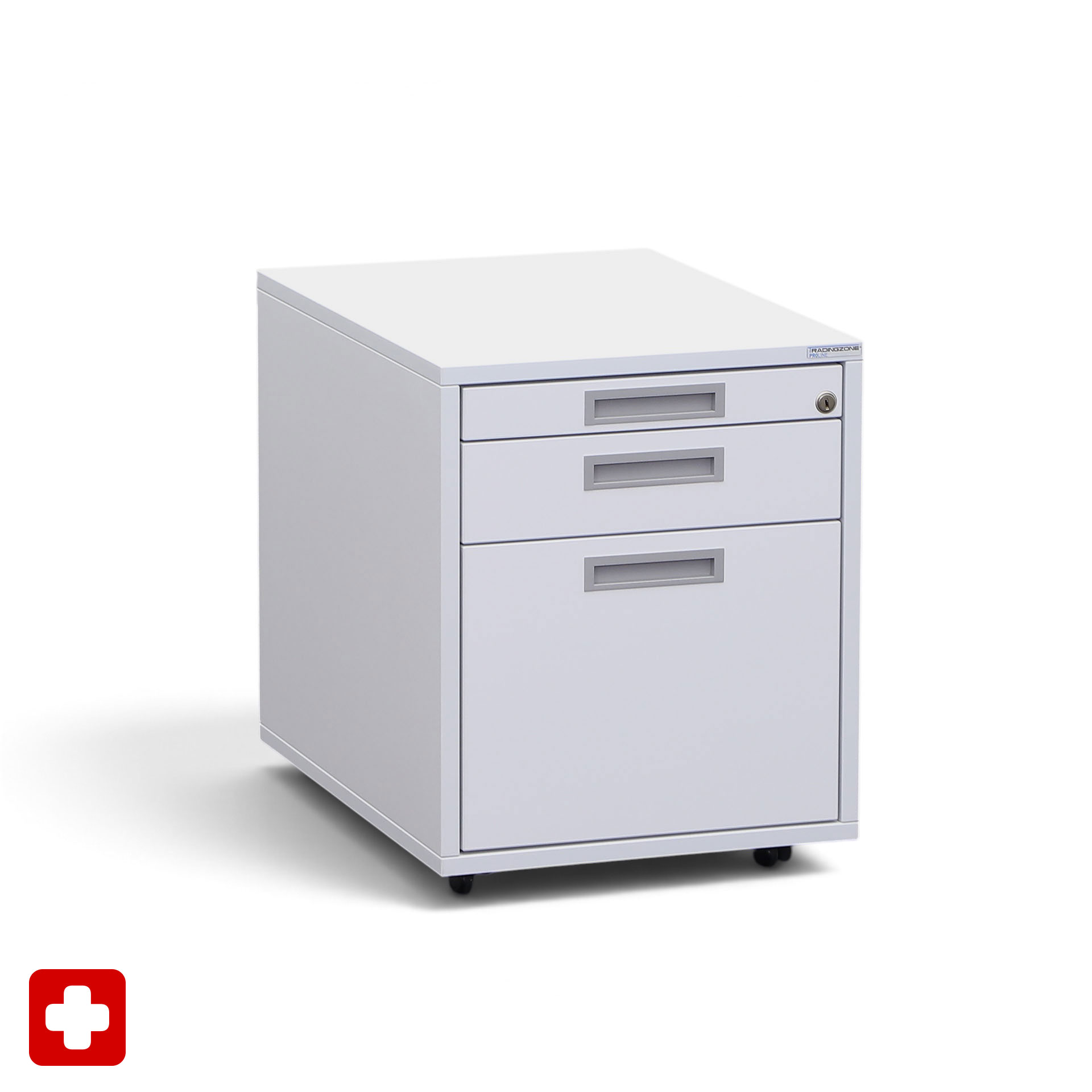 Caisson roulant Tradingzone Proline, Gris blanc, avec dossiers suspendus et espace de rangement, Nouveau - parfait pour un bureau moderne
