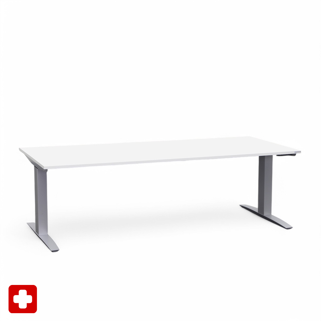 Ergonomischer Höhenverstellbarer Schreibtisch Tradingzone Proline 200x90 cm, Weissgrau/Silbergrau, Neu, Tisch - ideal fürs Homeoffice oder Büro