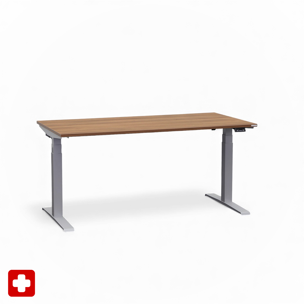 Ergonomischer Schreibtisch el. höhenverstellbar Tradingzone GO Swiss 160x80 cm, Nussbaum/Silbergrau, Neu, Tisch - ideal fürs Homeoffice oder Büro