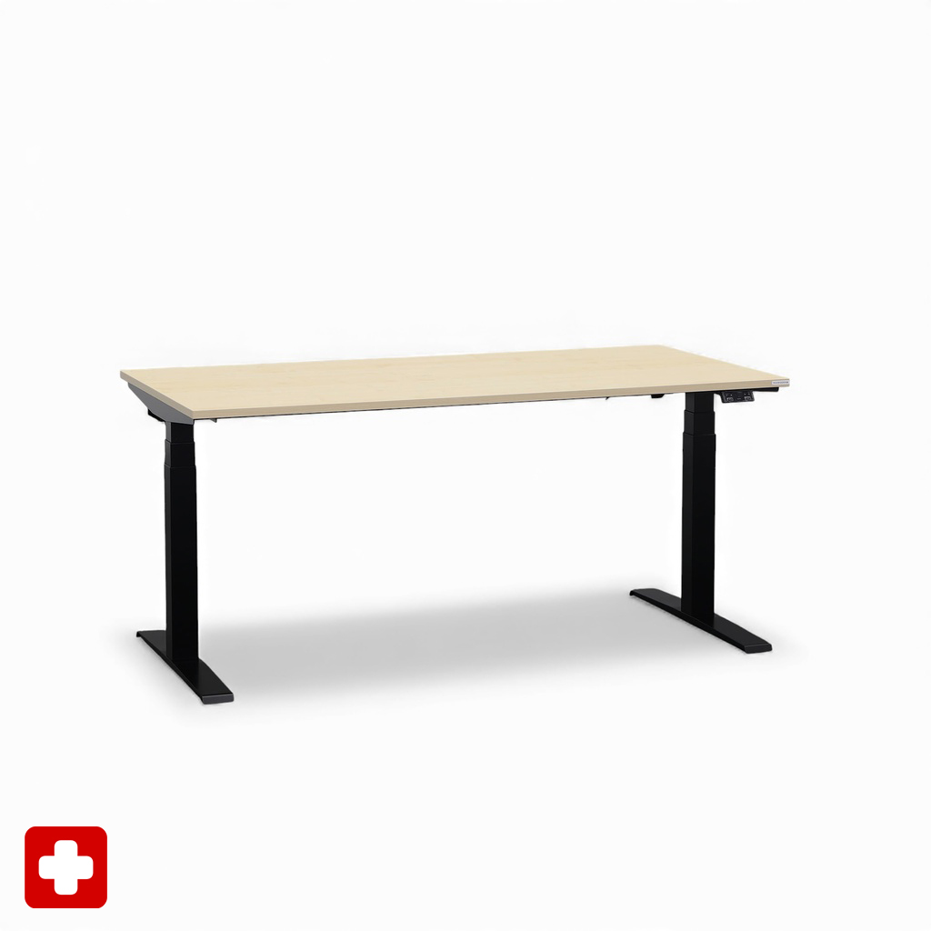 Ergonomischer Schreibtisch el. höhenverstellbar Tradingzone GO Swiss 160x80 cm, Ahorn/Schwarz, Neu, Tisch - ideal fürs Homeoffice oder Büro