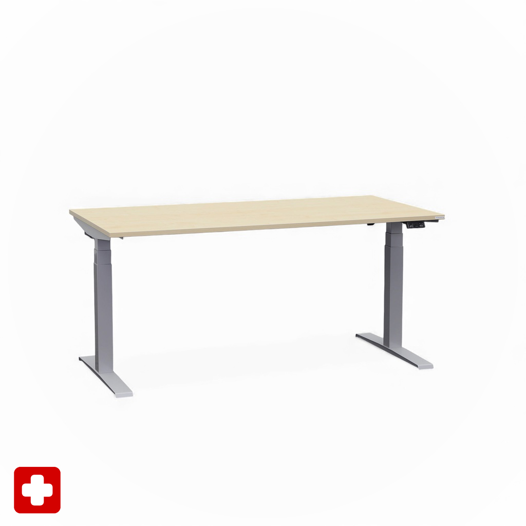 Ergonomischer Schreibtisch el. höhenverstellbar Tradingzone GO Swiss 160x80 cm, Ahorn/Silbergrau, Neu, Tisch - ideal fürs Homeoffice oder Büro