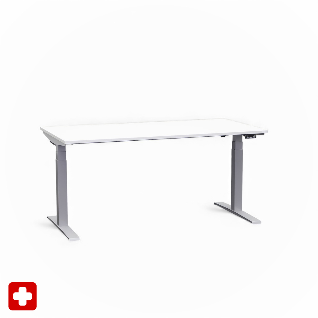 Ergonomischer Schreibtisch el. höhenverstellbar Tradingzone GO Swiss 160x80 cm, Weiss/Silbergrau, Neu, Tisch - ideal fürs Homeoffice oder Büro