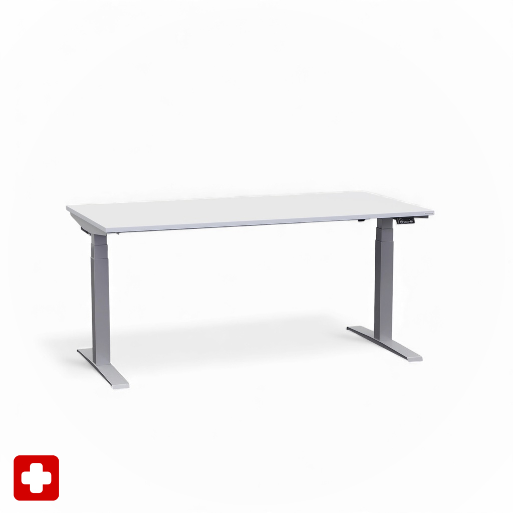 Ergonomischer Schreibtisch el. höhenverstellbar Tradingzone GO Swiss 160x80 cm, Weissgrau/Silbergrau, Neu, Tisch - ideal fürs Homeoffice oder Büro