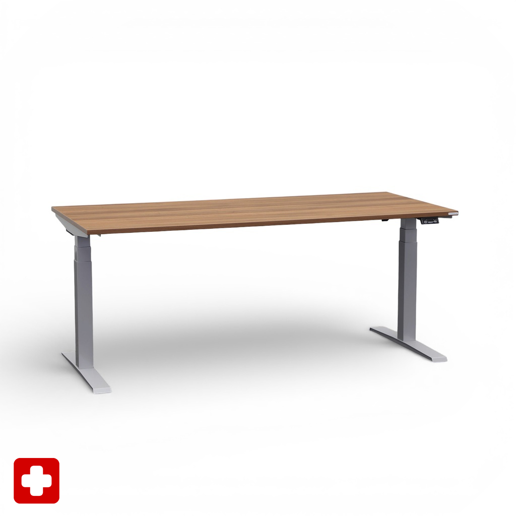 Ergonomischer Schreibtisch el. höhenverstellbar Tradingzone GO Swiss 180x80 cm, Nussbaum/Silbergrau, Neu, Tisch - ideal fürs Homeoffice oder Büro