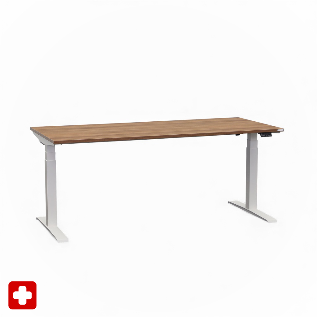 Ergonomischer Schreibtisch el. höhenverstellbar Tradingzone GO Swiss 180x80 cm, Nussbaum/Weiss, Neu, Tisch - ideal fürs Homeoffice oder Büro