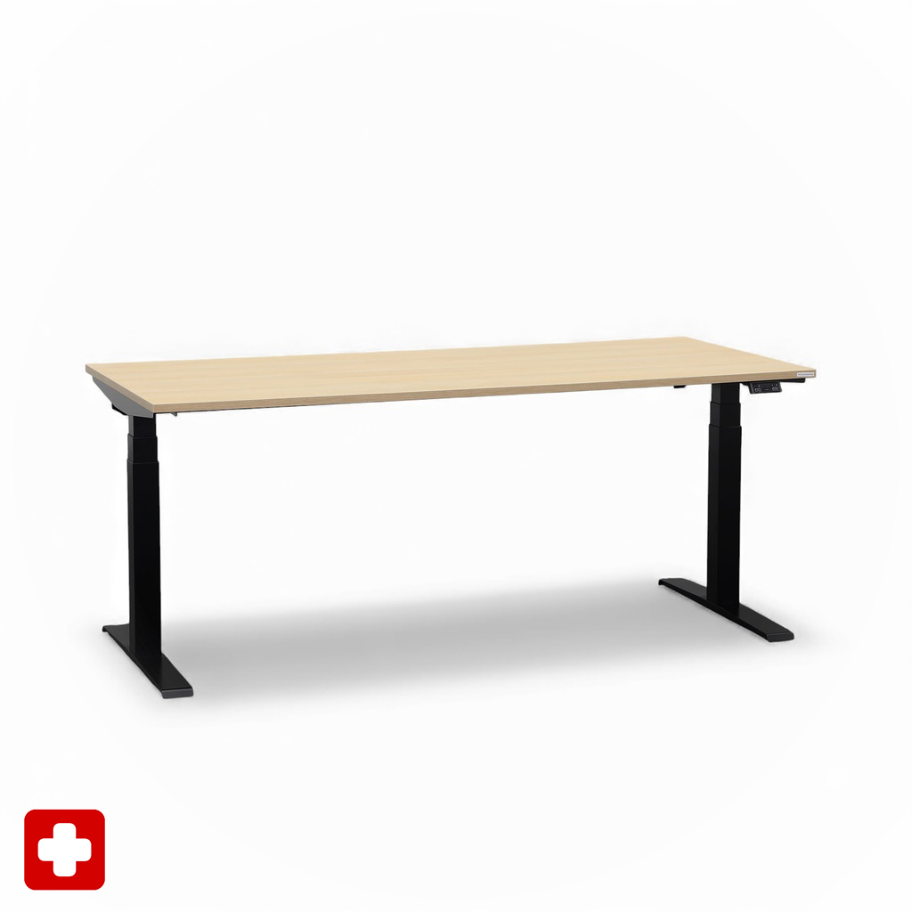 Ergonomischer Schreibtisch el. höhenverstellbar Tradingzone GO Swiss 180x80 cm, Eiche/Schwarz, Neu, Tisch - ideal fürs Homeoffice oder Büro