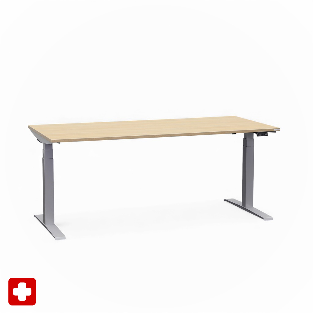 Ergonomischer Schreibtisch el. höhenverstellbar Tradingzone GO Swiss 180x80 cm, Eiche/Silbergrau, Neu, Tisch - ideal fürs Homeoffice oder Büro