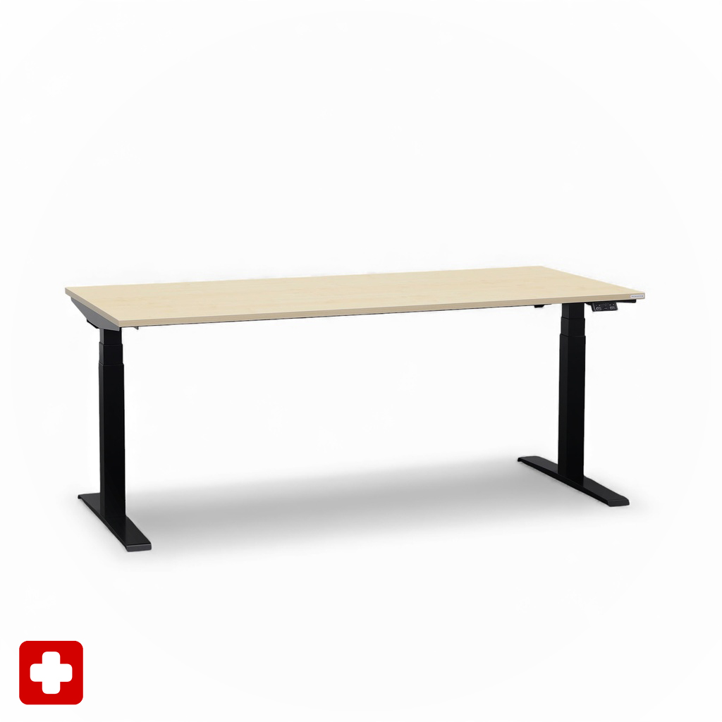 Ergonomischer Schreibtisch el. höhenverstellbar Tradingzone GO Swiss 180x80 cm, Ahorn/Schwarz, Neu, Tisch - ideal fürs Homeoffice oder Büro