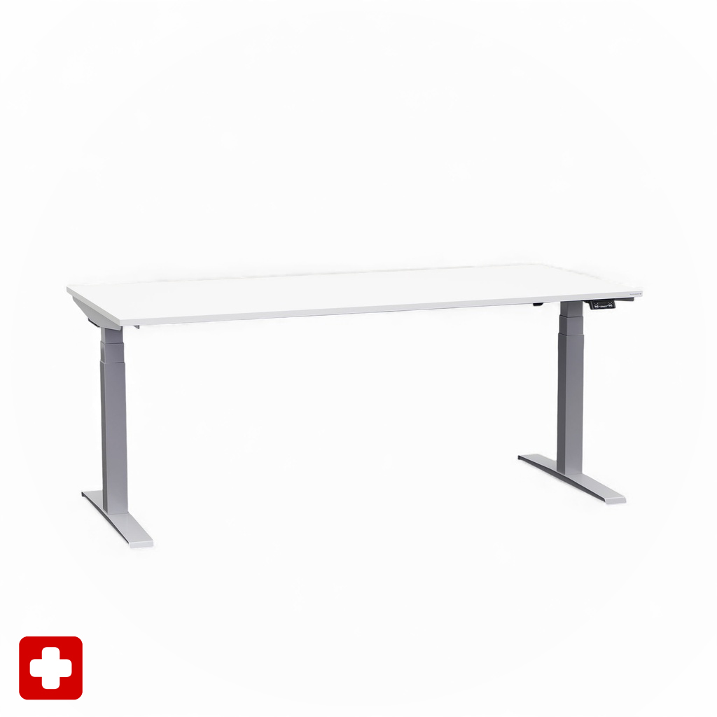 Ergonomique Bureau réglable en hauteur Tradingzone GO Swiss 180x80 cm, Blanc/Gris argenté, Nouveau, Pupitre - idéal pour le bureau ou la maison