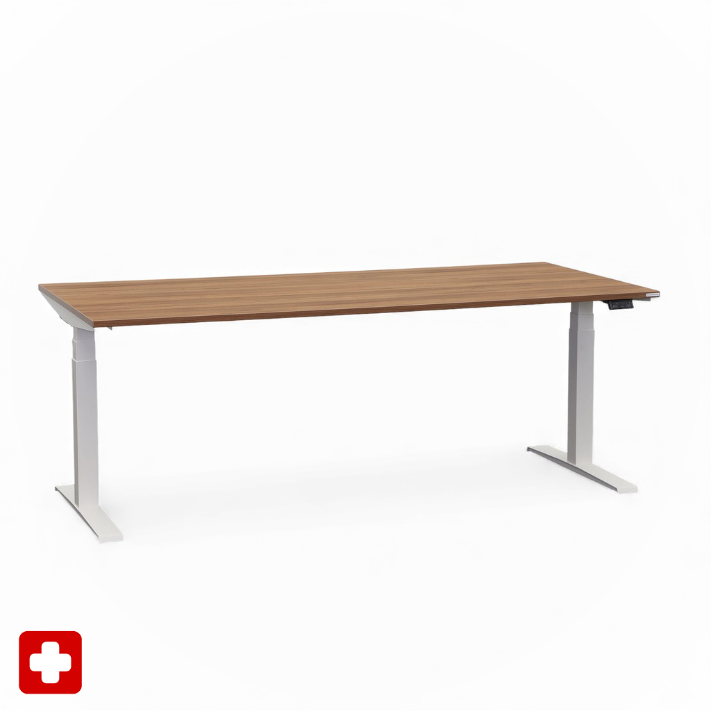 Ergonomischer Schreibtisch el. höhenverstellbar Tradingzone GO Swiss 200x90 cm, Nussbaum/Weiss, Neu, Tisch - ideal fürs Homeoffice oder Büro