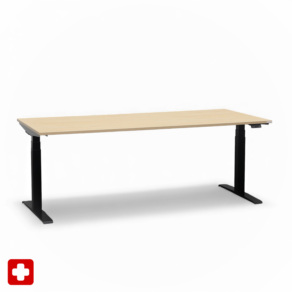 Ergonomique Bureau réglable en hauteur Tradingzone GO Swiss 200x90 cm, Chêne/Noir, Nouveau, Pupitre - idéal pour le bureau ou la maison