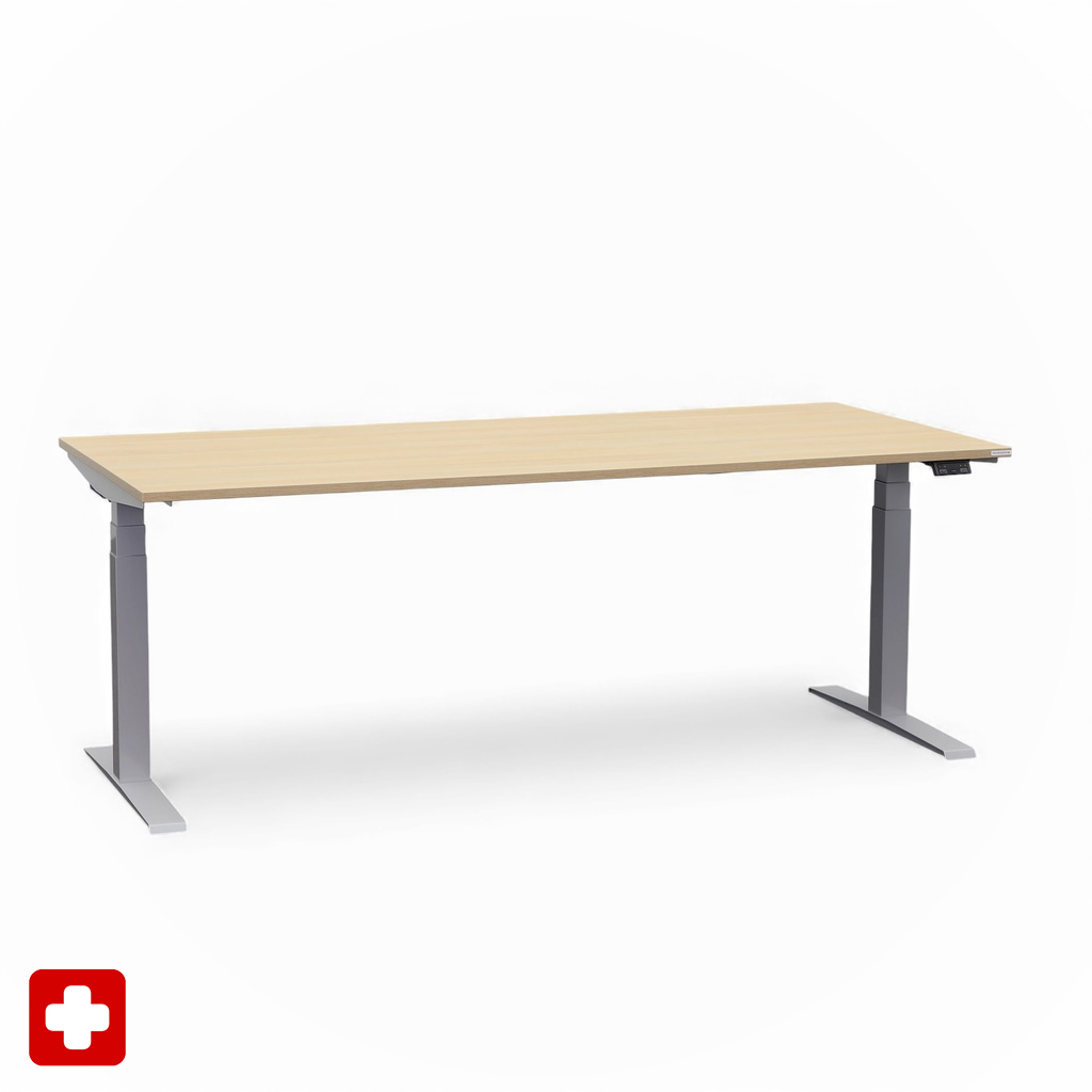 Ergonomischer Schreibtisch el. höhenverstellbar Tradingzone GO Swiss 200x90 cm, Eiche/Silbergrau, Neu, Tisch - ideal fürs Homeoffice oder Büro
