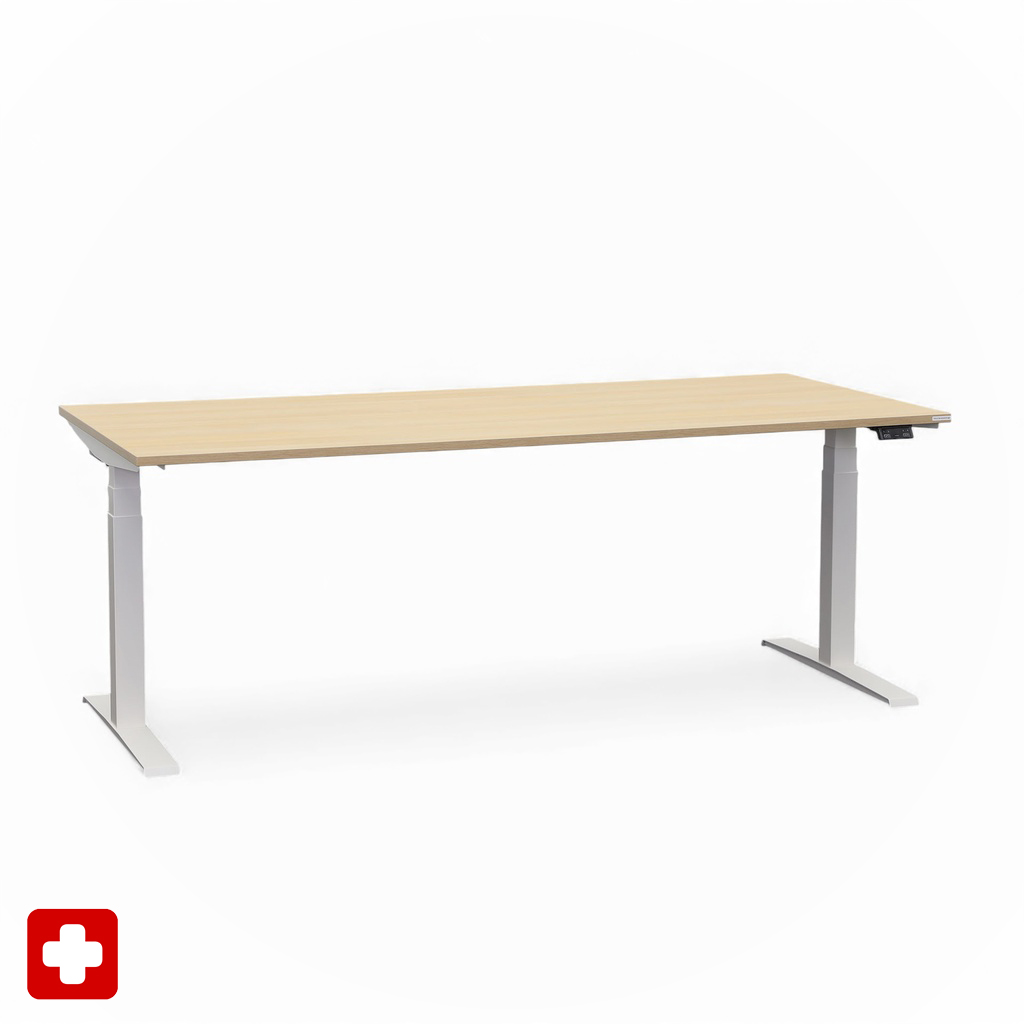 Ergonomique Bureau réglable en hauteur Tradingzone GO Swiss 200x90 cm, Chêne/Blanc, Très bon, Pupitre - idéal pour le bureau ou la maison