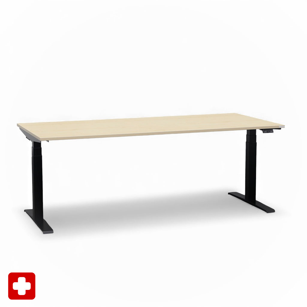 Ergonomischer Schreibtisch el. höhenverstellbar Tradingzone GO Swiss 200x90 cm, Ahorn/Schwarz, Neu, Tisch - ideal fürs Homeoffice oder Büro