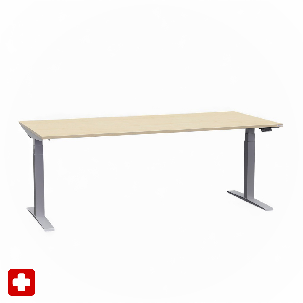 Ergonomischer Schreibtisch el. höhenverstellbar Tradingzone GO Swiss 200x90 cm, Ahorn/Silbergrau, Gut, Tisch - ideal fürs Homeoffice oder Büro