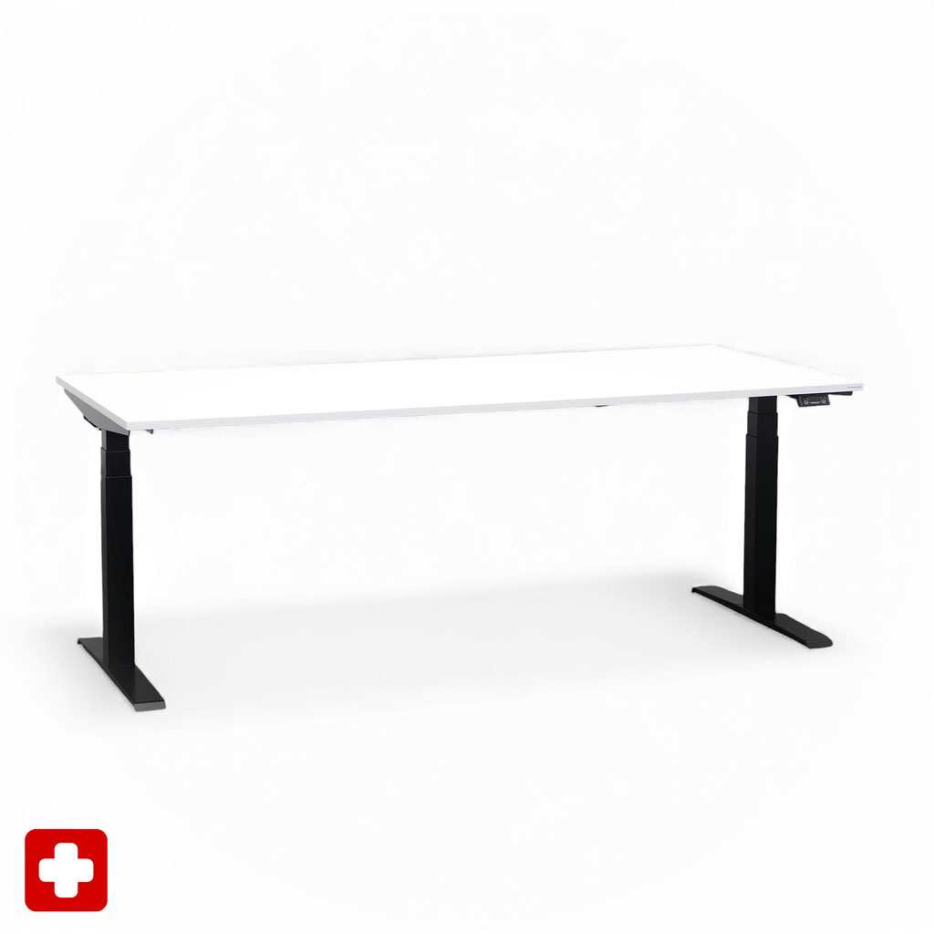 Ergonomique Bureau réglable en hauteur Tradingzone GO Swiss 200x90 cm, Blanc/Noir, Nouveau, Pupitre - idéal pour le bureau ou la maison