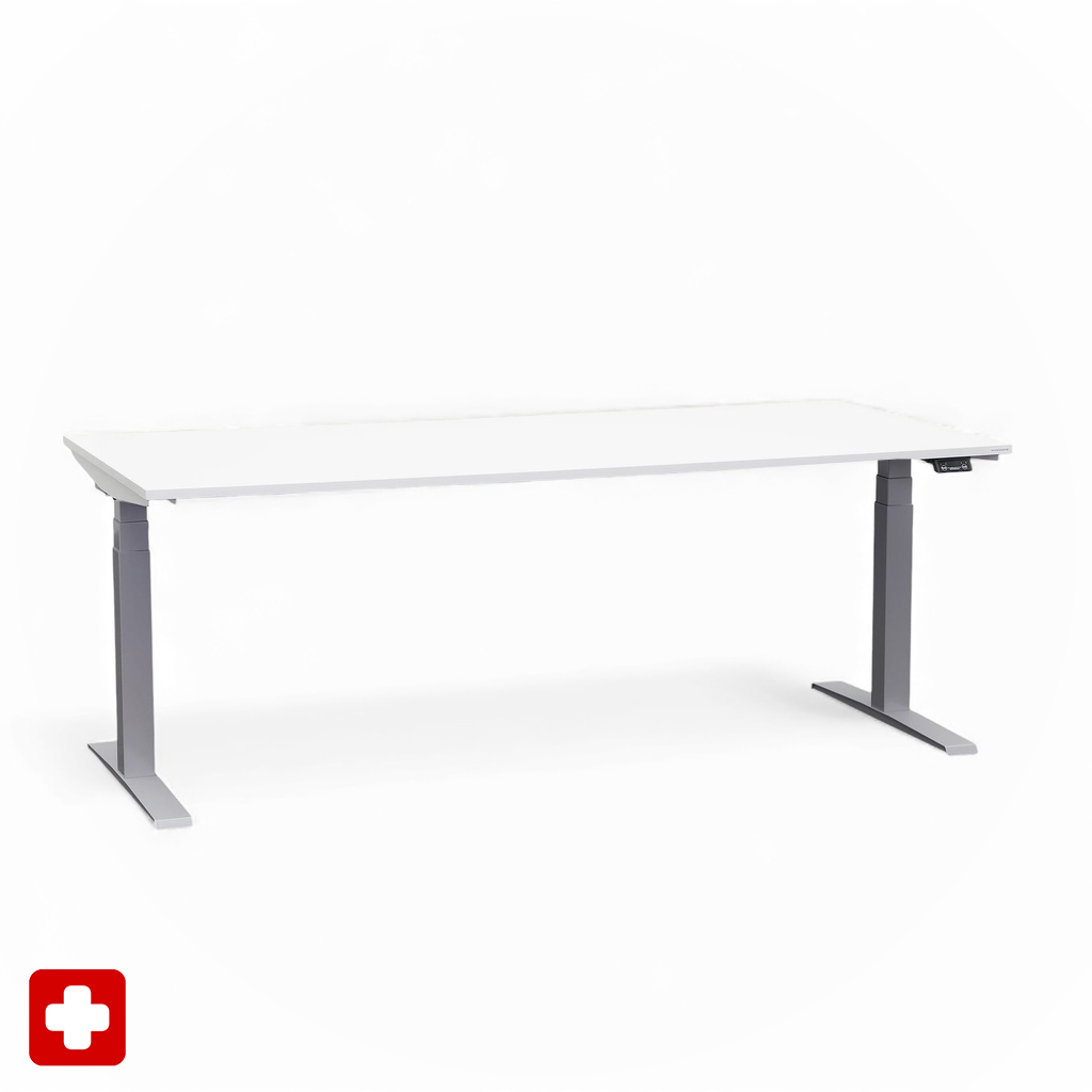 Ergonomischer Schreibtisch el. höhenverstellbar Tradingzone GO Swiss 200x90 cm, Weiss/Silbergrau, Neu, Tisch - ideal fürs Homeoffice oder Büro