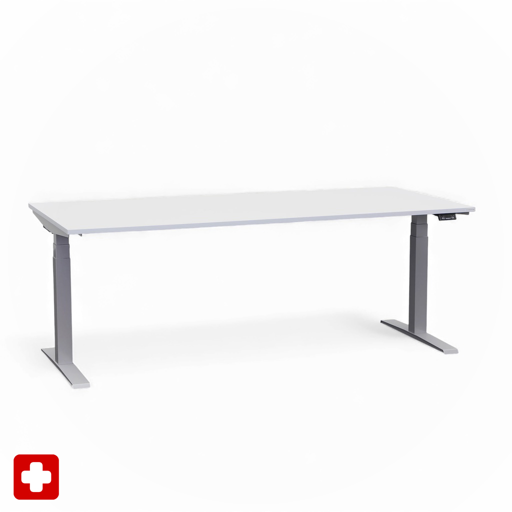 Ergonomique Bureau réglable en hauteur Tradingzone GO Swiss 200x90 cm, Gris blanc/Gris argenté, Nouveau, Pupitre - idéal pour le bureau ou la maison