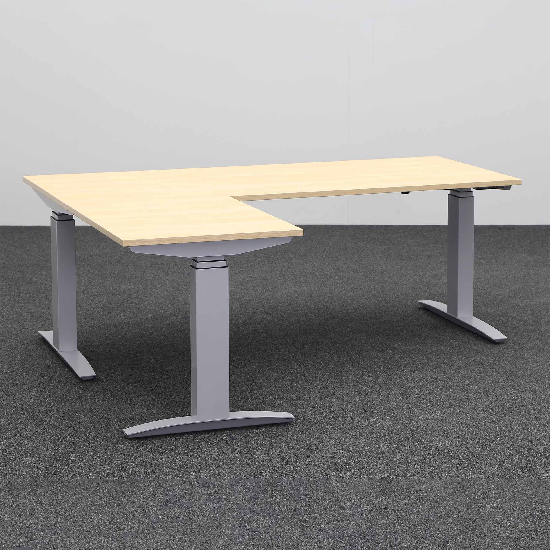 Ergonomischer Höhenverstellbarer Eck Schreibtisch Tradingzone Proline kurze Seite links 180x160 cm, Eiche/Silbergrau, Neu, Tisch - ideal fürs Homeoffice oder Büro