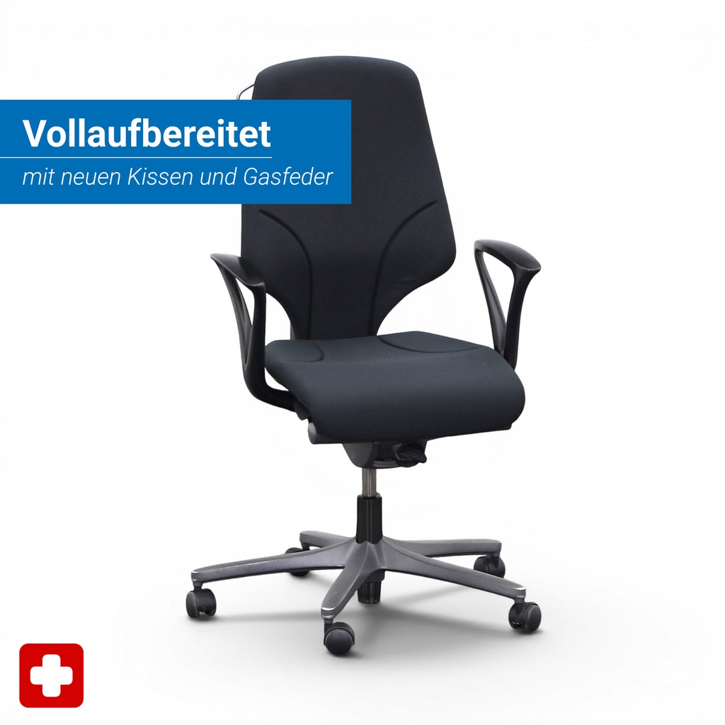 Bürostuhl Giroflex 64 – Ergonomisch Swiss-Made mit neuer Polsterung & Gasfeder (Gut, mit Fixarmlehnen)