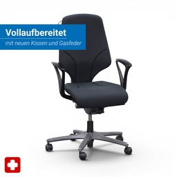 Bürostuhl Giroflex 64 – Ergonomisch Swiss-Made mit neuer Polsterung & Gasfeder (Gut, mit Fixarmlehnen)