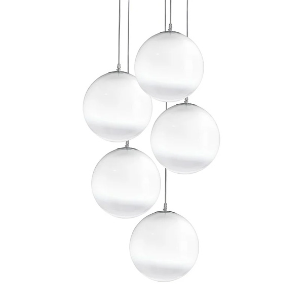 Murano Pendellampen Murano Nova mit 5 Leuchten (Weiss nuanciert, Neu, Cromata, Sosp. 5L. P., 20)