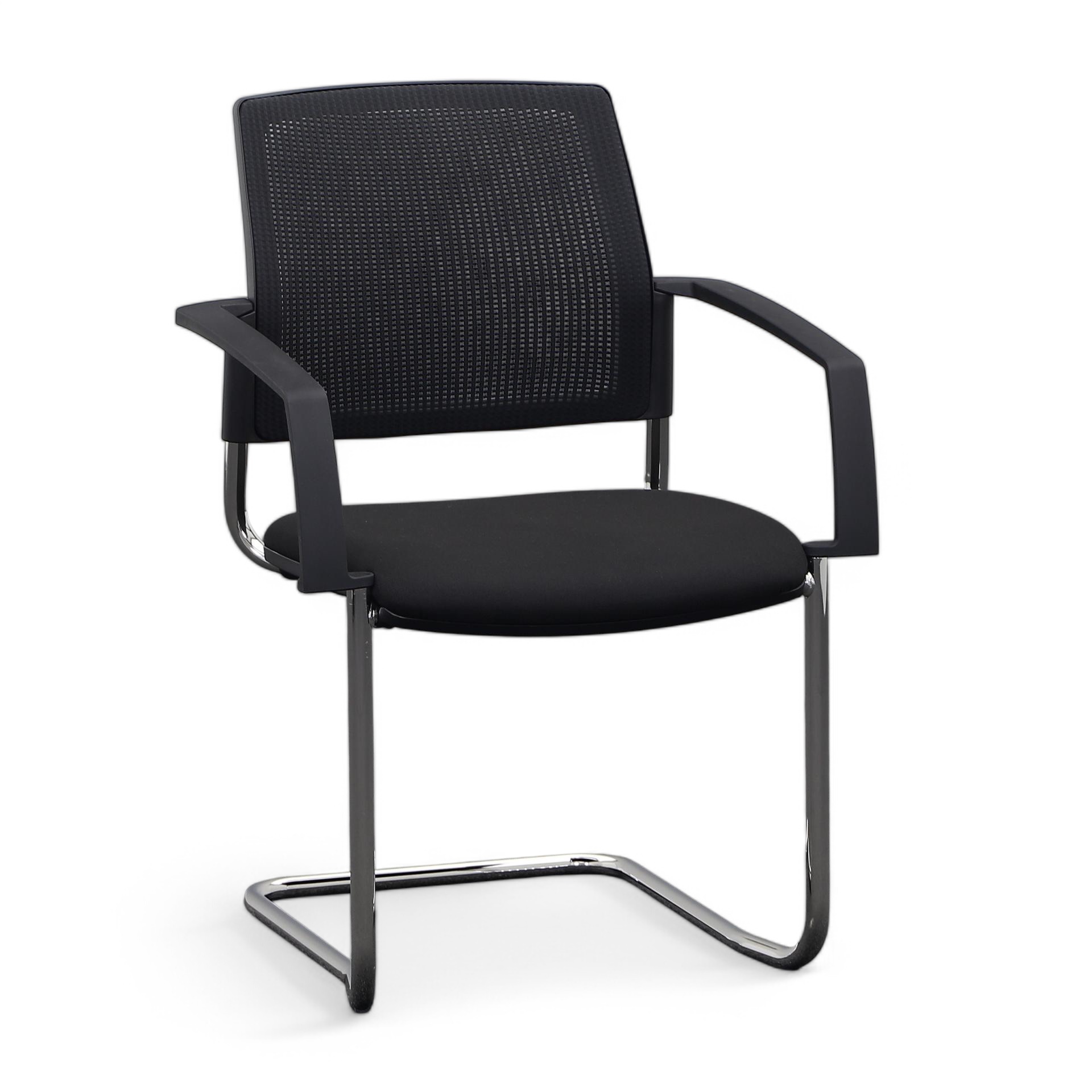 Chaise cantilever Chairzone Self One Visit 30 Noir avec accoudoirs fixes, Bâti de chaise cantilever, Nouveau - Parfait pour les visiteurs et les invités