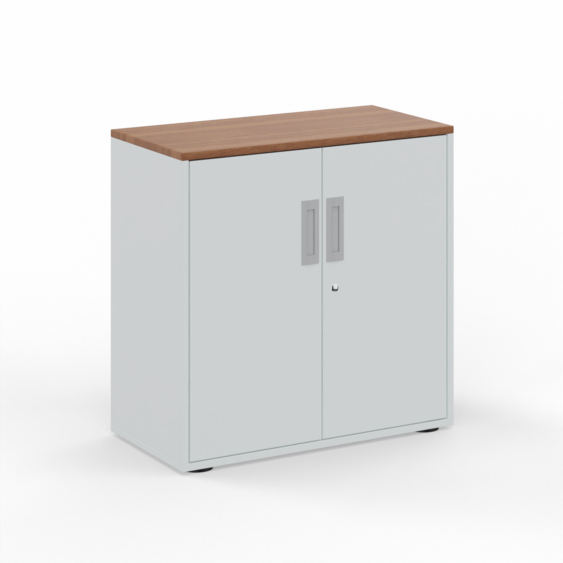 Image of Flügeltürschrank Tradingzone GO Swiss 80.0 x 80.0 x 40.0 cm, Weissgrau/Nussbaum, 2 Ordner hoch, Neu - Modern und Platzsparend