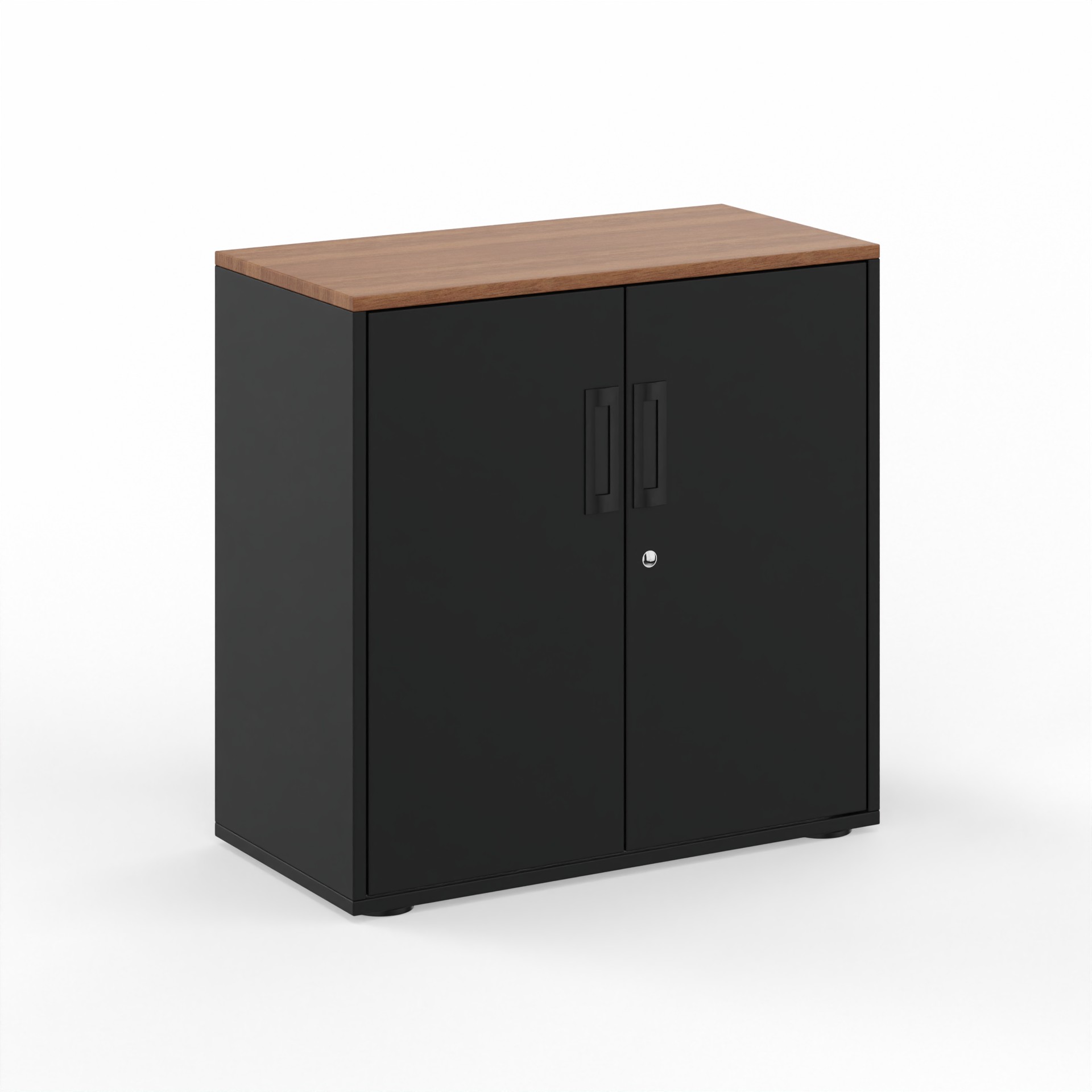 Image of Flügeltürschrank Tradingzone GO Swiss 80.0 x 80.0 x 40.0 cm, Schwarz/Nussbaum, 2 Ordner hoch, Neu - Modern und Platzsparend