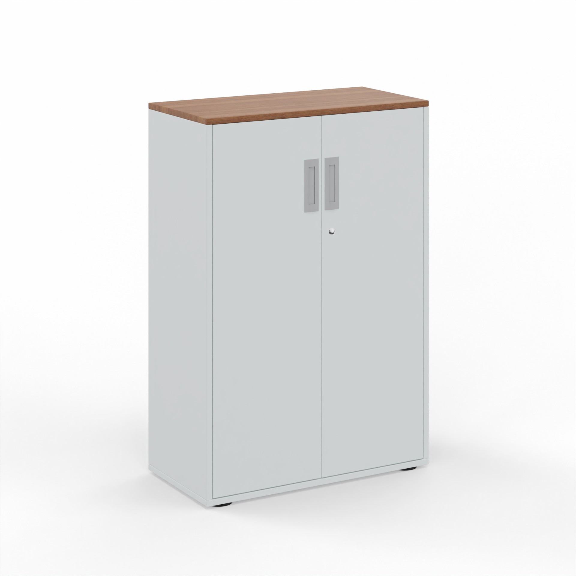 Image of Flügeltürschrank Tradingzone GO Swiss 80.0 x 118.0 x 40.0 cm, Weissgrau/Nussbaum, 3 Ordner hoch, Neu - Modern und Platzsparend