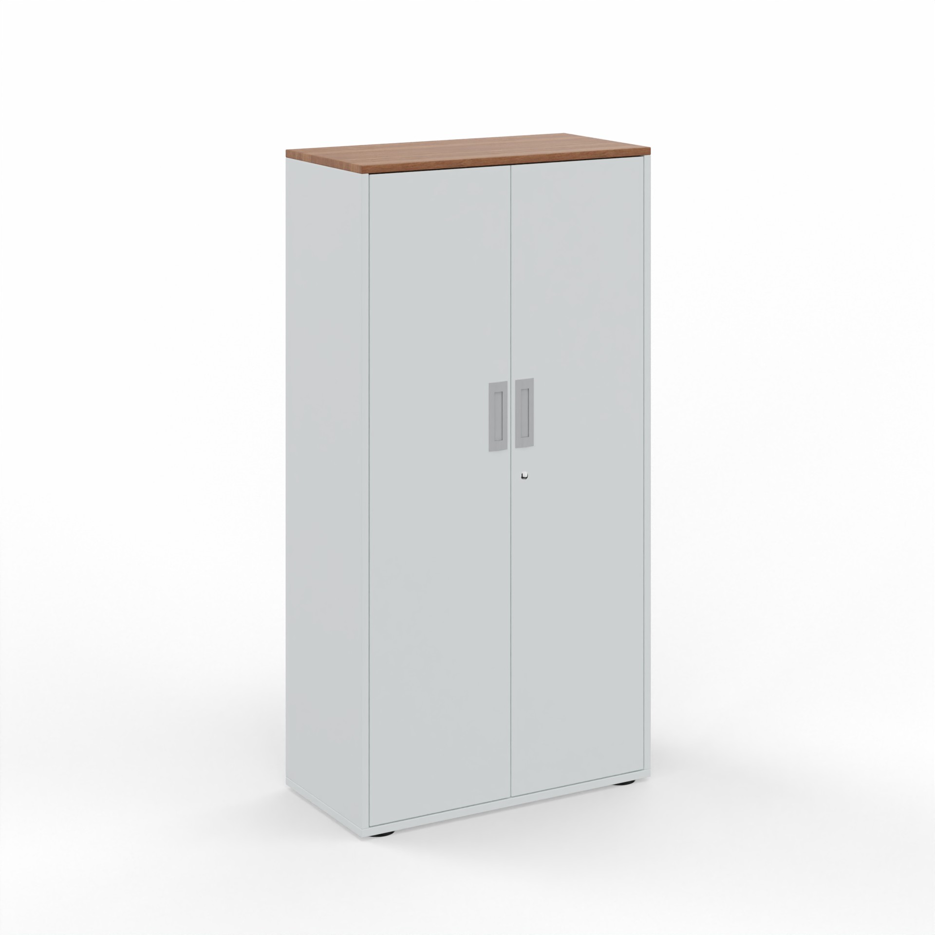 Image of Flügeltürschrank Tradingzone GO Swiss 80.0 x 156.5 x 40.0 cm, Weissgrau/Nussbaum, 4 Ordner hoch, Neu - Modern und Platzsparend
