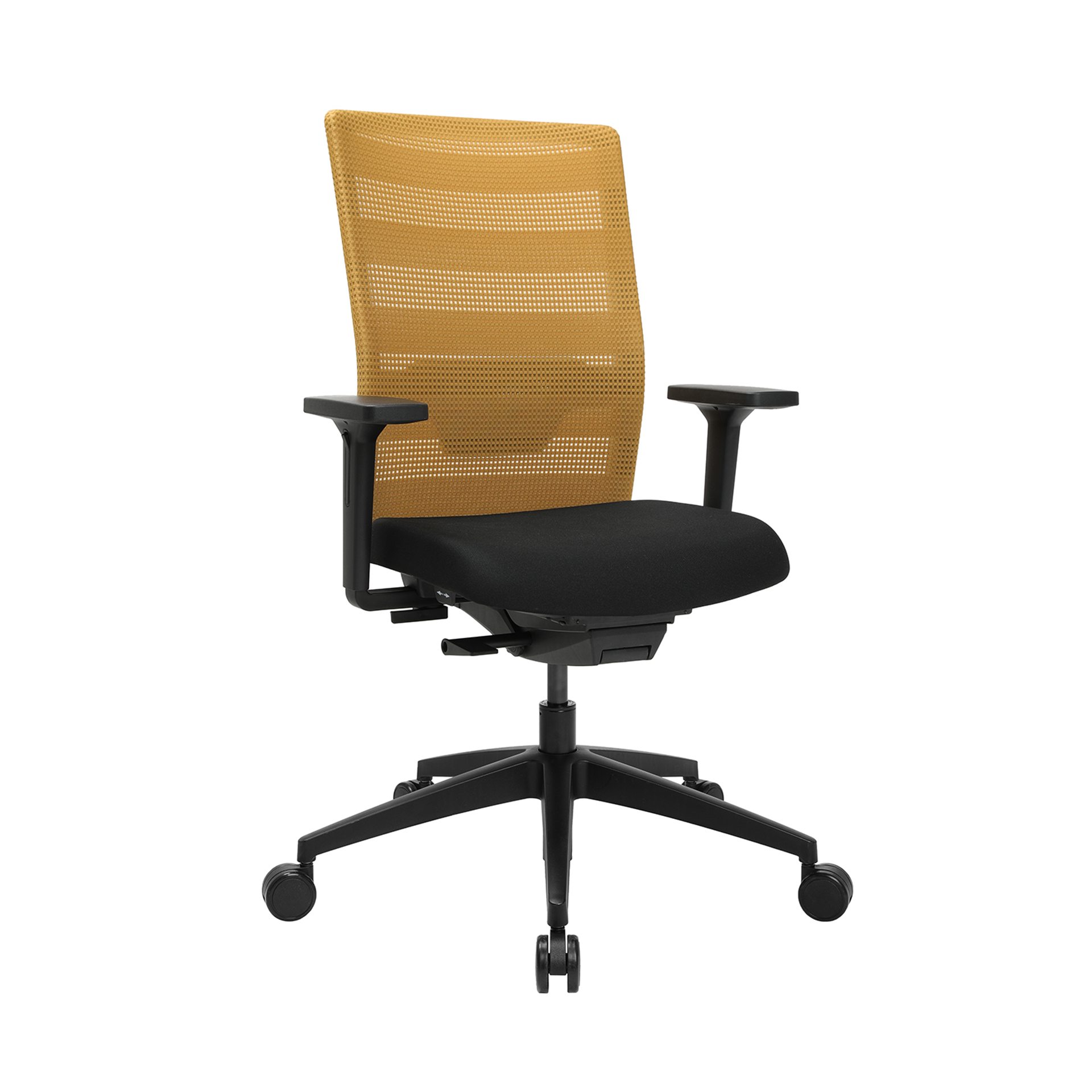 Chaise de bureau pivotante Topstar AirWork avec accoudoirs 2D, Jaune, Nouveau, Chaise ergonomique - idéale pour un travail flexible