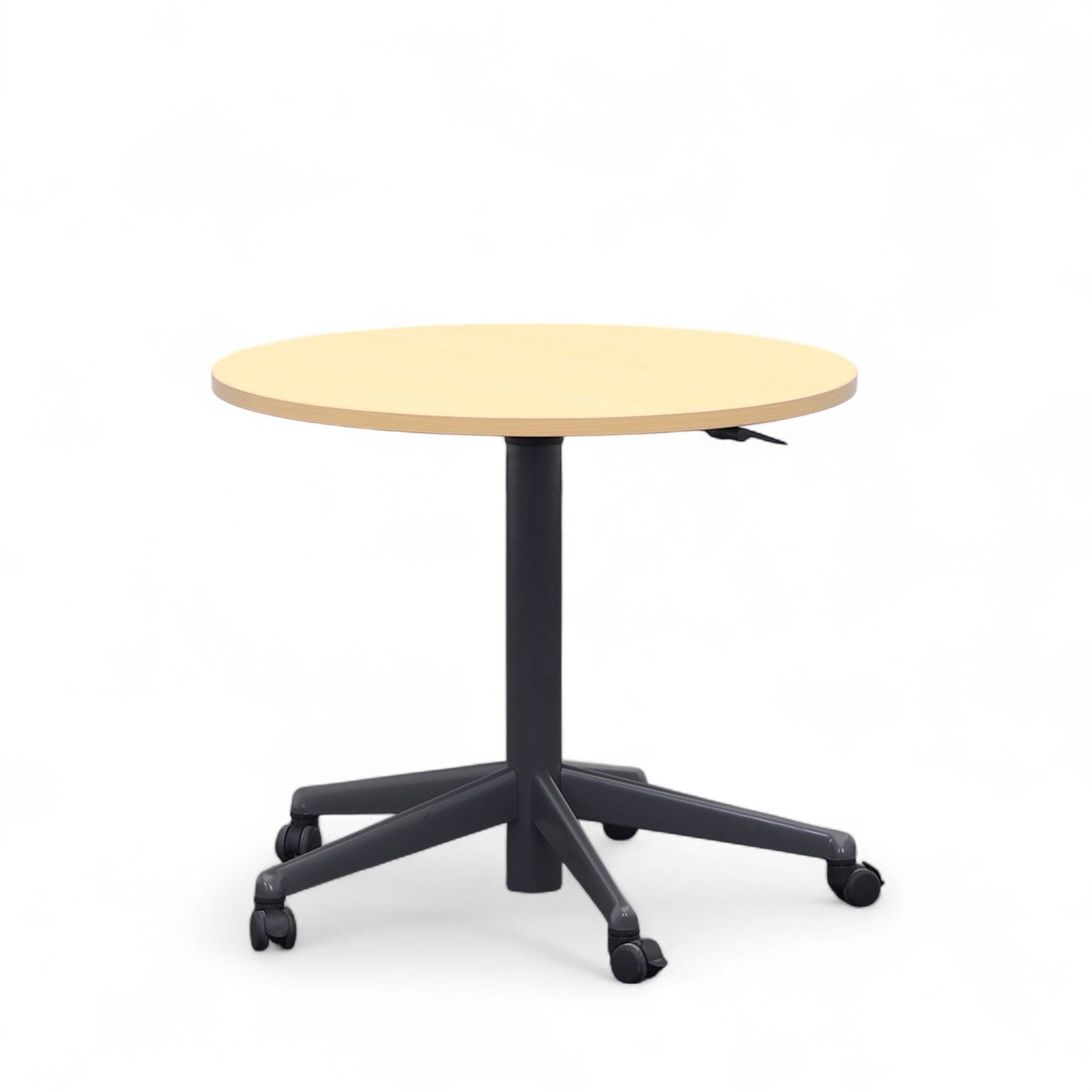 Konferenztisch höhenverstellbar Steelcase auf Rollen 80x80 cm, Buche/Anthrazit, Rund, Gut, Tisch - Für professionelle Meetings