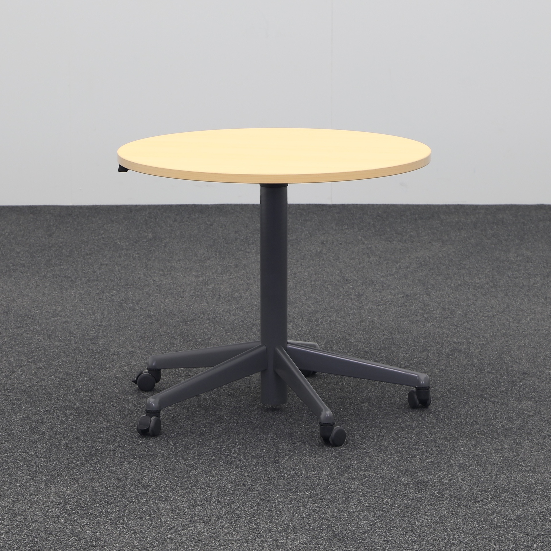 Stehkonferenztisch höhenverstellbar Steelcase auf Rollen 90x90 cm, Buche/Anthrazit, Rund, Gut, Tisch - Für professionelle Meetings