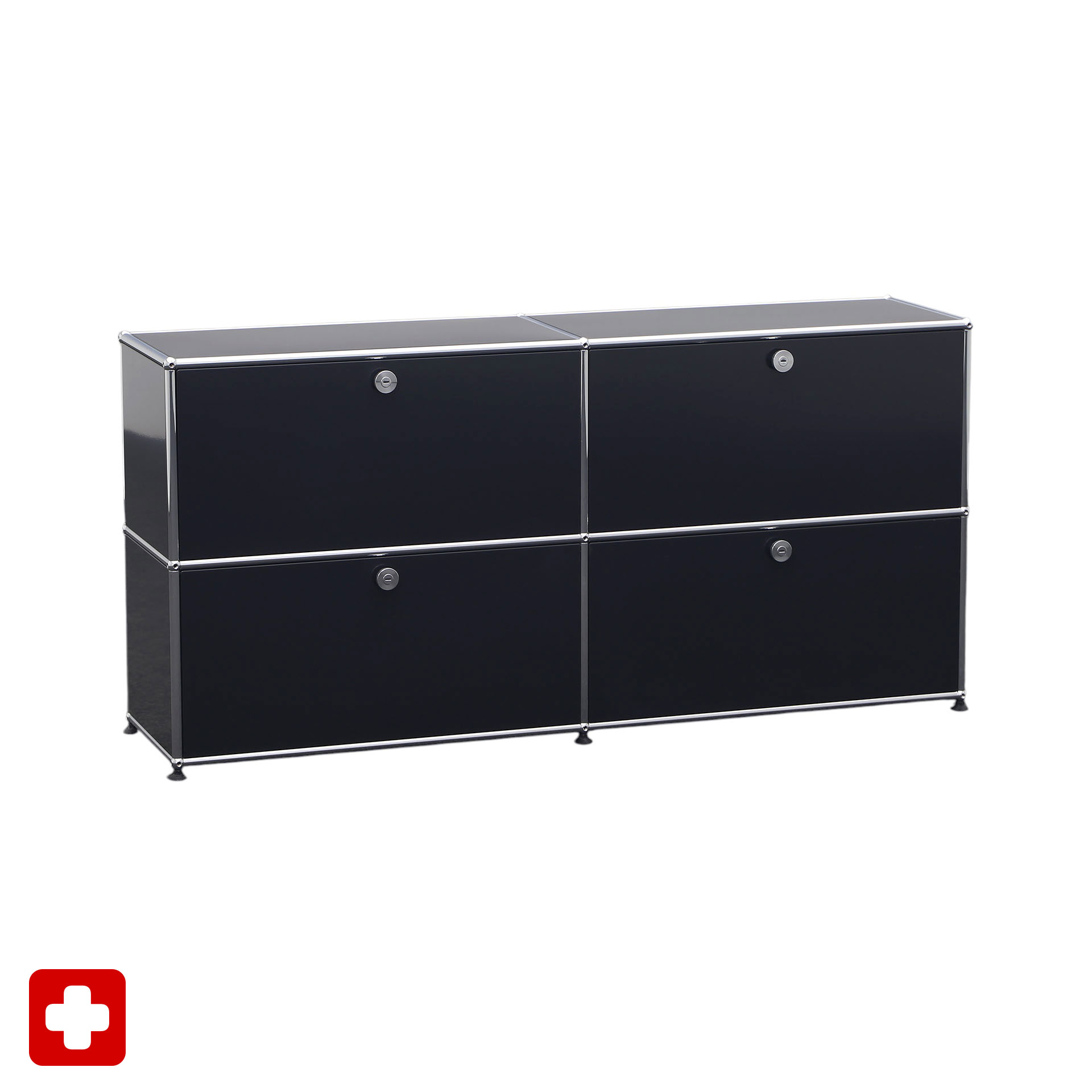 Sideboard USM Haller 150 x 35 cm, Schwarz, Gut - Ideal für Wohnzimmer und Büro