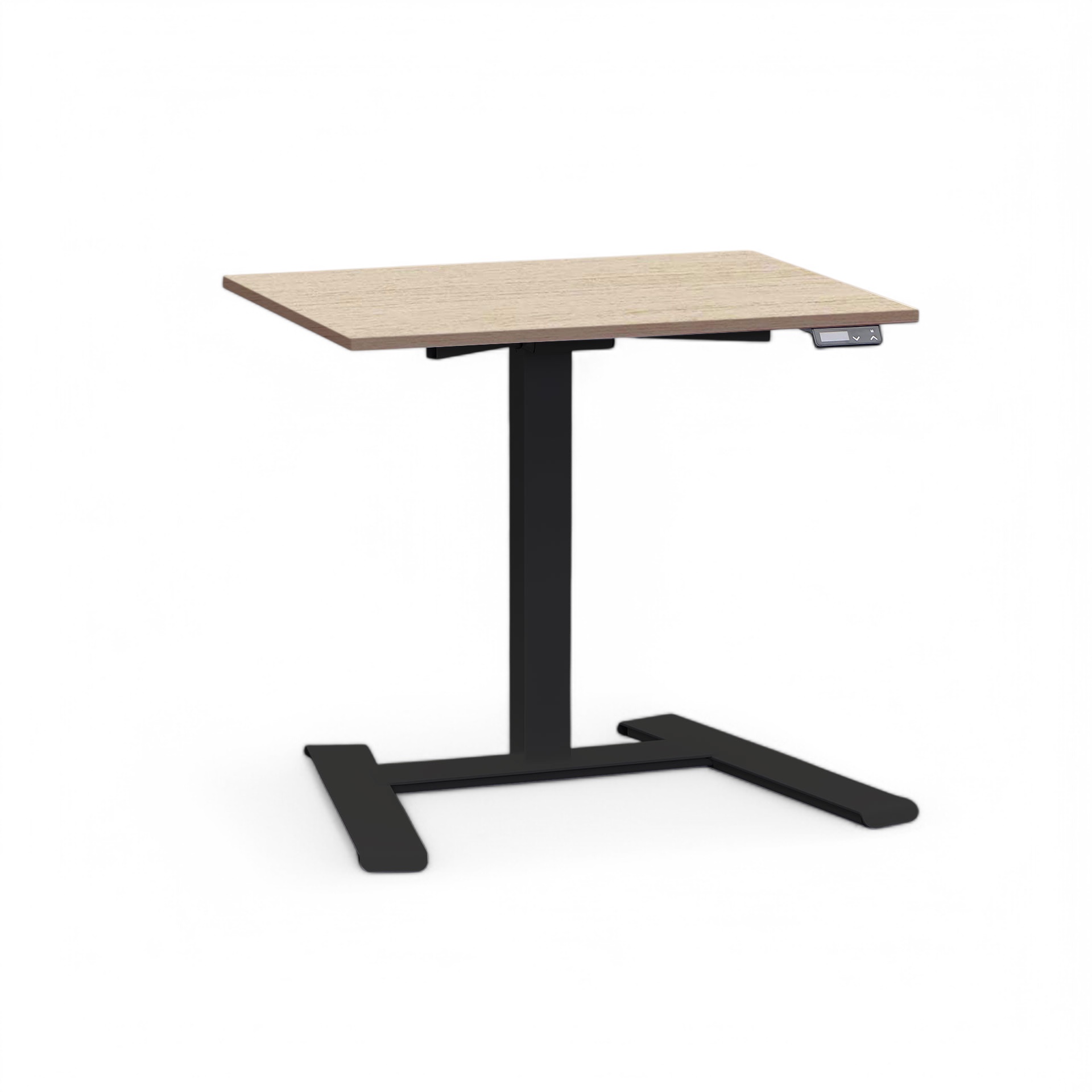 Ergonomischer Elektrisch höhenverstellbarer kleiner Schreibtisch Tradingzone Compact Flex 80x60 cm, Eiche hell/Schwarz, Neu, Tisch - ideal fürs Homeoffice oder Büro